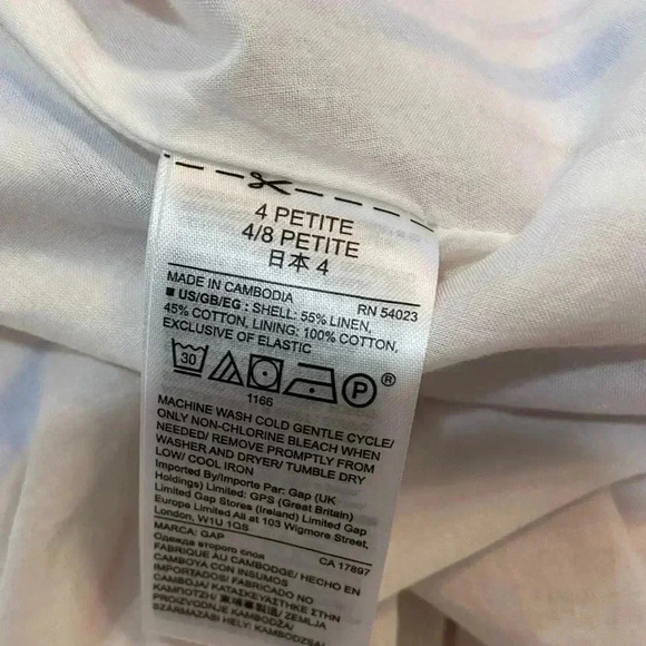 Gap Linen Cotton Striped Ruched Front Smock Back Belted Dress Size 4P - Picture 10 of 10